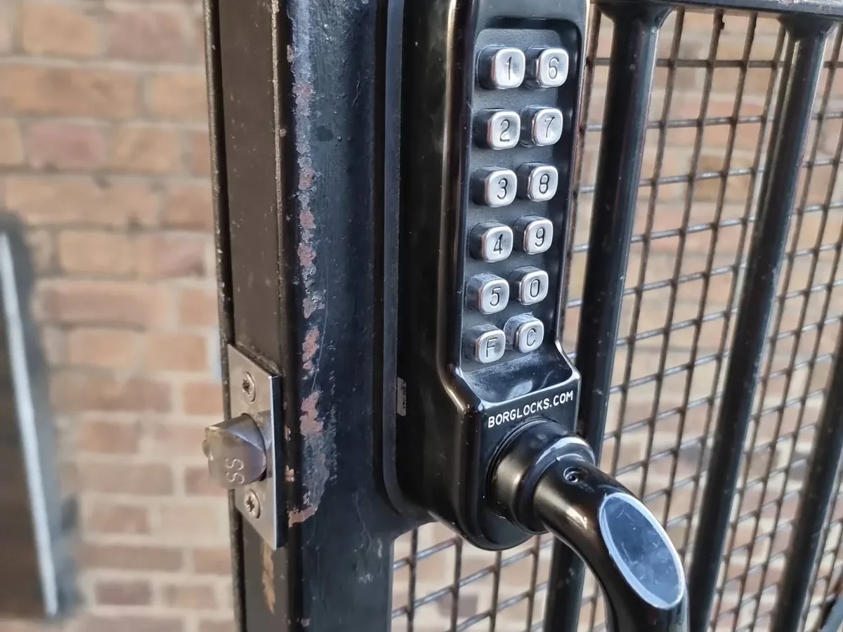 High security keypad lock fitted to a gated entrance in London